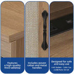 Bureau en bois de style ferme – Bandeau LED, 4 prises CA, 2 ports USB, support d'écran et tiroir