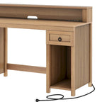 Bureau en bois de style ferme – Bandeau LED, 4 prises CA, 2 ports USB, support d'écran et tiroir