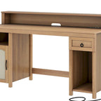 Bureau en bois de style ferme – Bandeau LED, 4 prises CA, 2 ports USB, support d'écran et tiroir