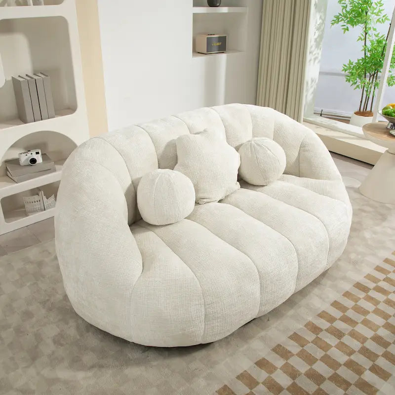 Fauteuil de salon chenille blanc 63,78 po avec rembourrage en mousse et oreillers