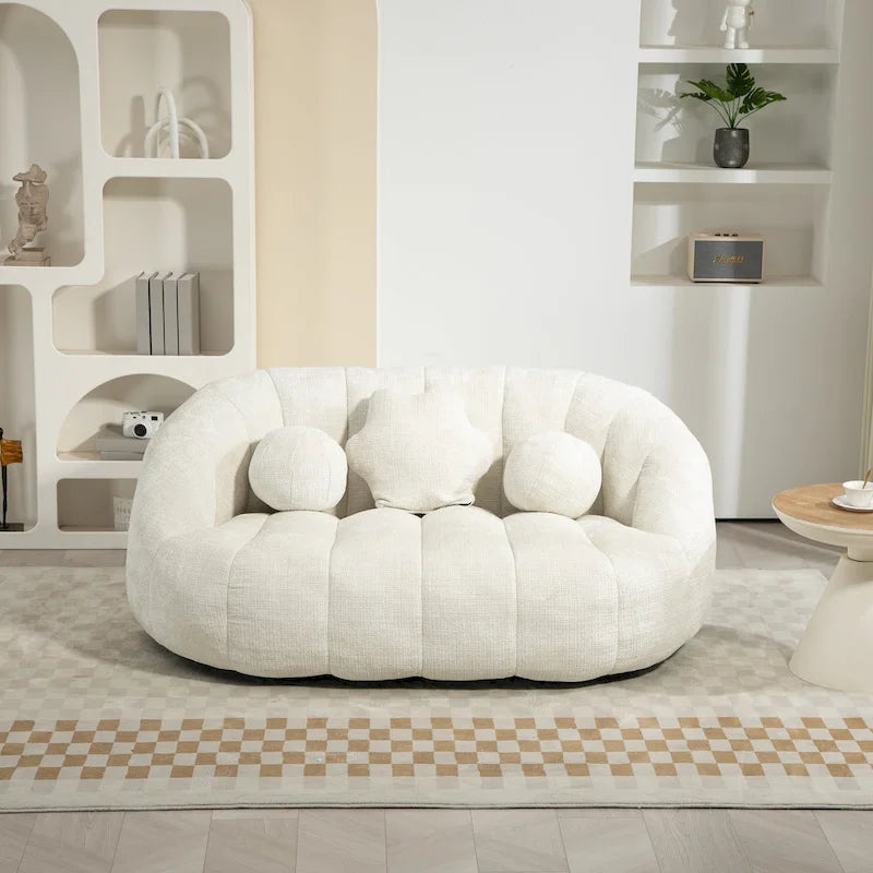 Fauteuil de salon chenille blanc 63,78 po avec rembourrage en mousse et oreillers