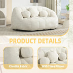 Fauteuil de salon chenille blanc 63,78 po avec rembourrage en mousse et oreillers