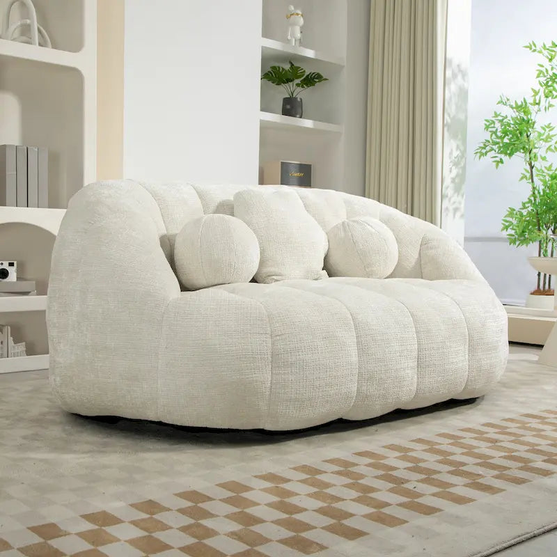Fauteuil de salon chenille blanc 63,78 po avec rembourrage en mousse et oreillers
