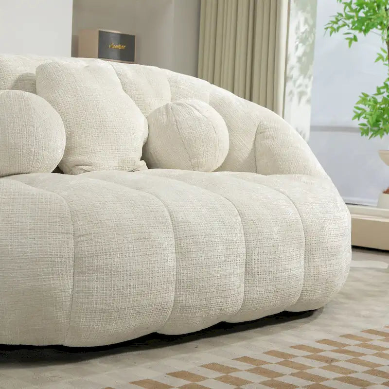 Fauteuil de salon chenille blanc 63,78 po avec rembourrage en mousse et oreillers