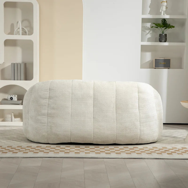 Fauteuil de salon chenille blanc 63,78 po avec rembourrage en mousse et oreillers
