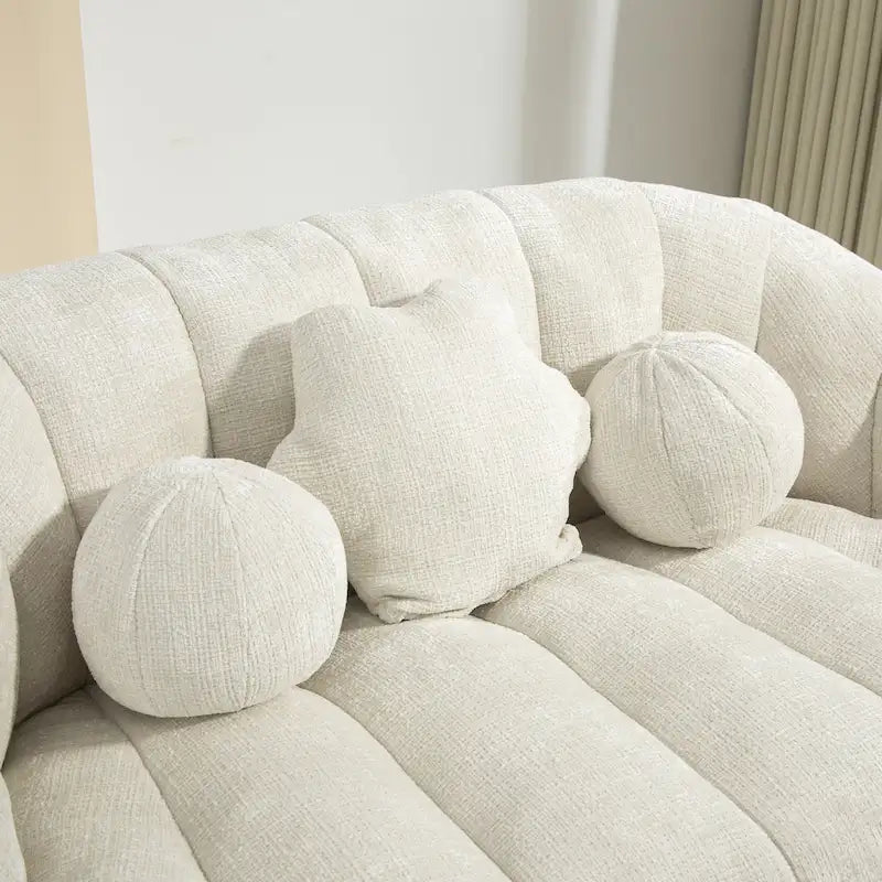 Fauteuil de salon chenille blanc 63,78 po avec rembourrage en mousse et oreillers