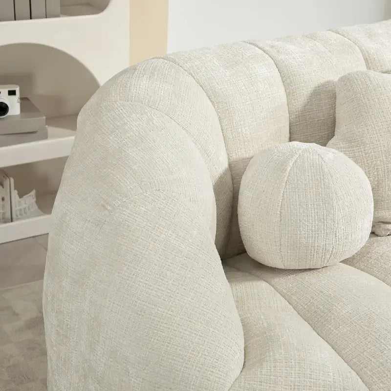 Fauteuil de salon chenille blanc 63,78 po avec rembourrage en mousse et oreillers
