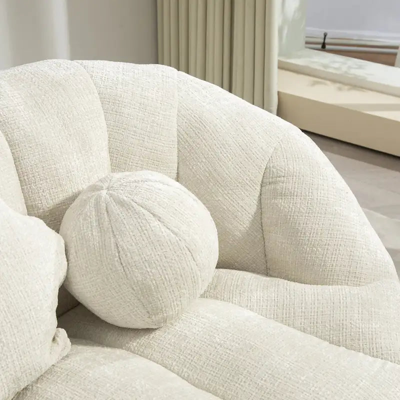Fauteuil de salon chenille blanc 63,78 po avec rembourrage en mousse et oreillers