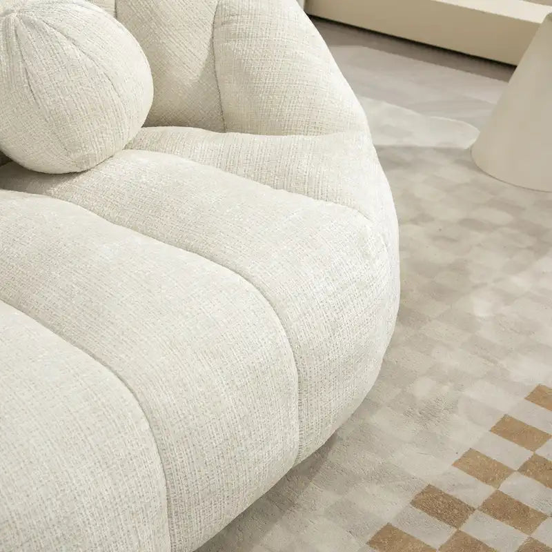 Fauteuil de salon chenille blanc 63,78 po avec rembourrage en mousse et oreillers