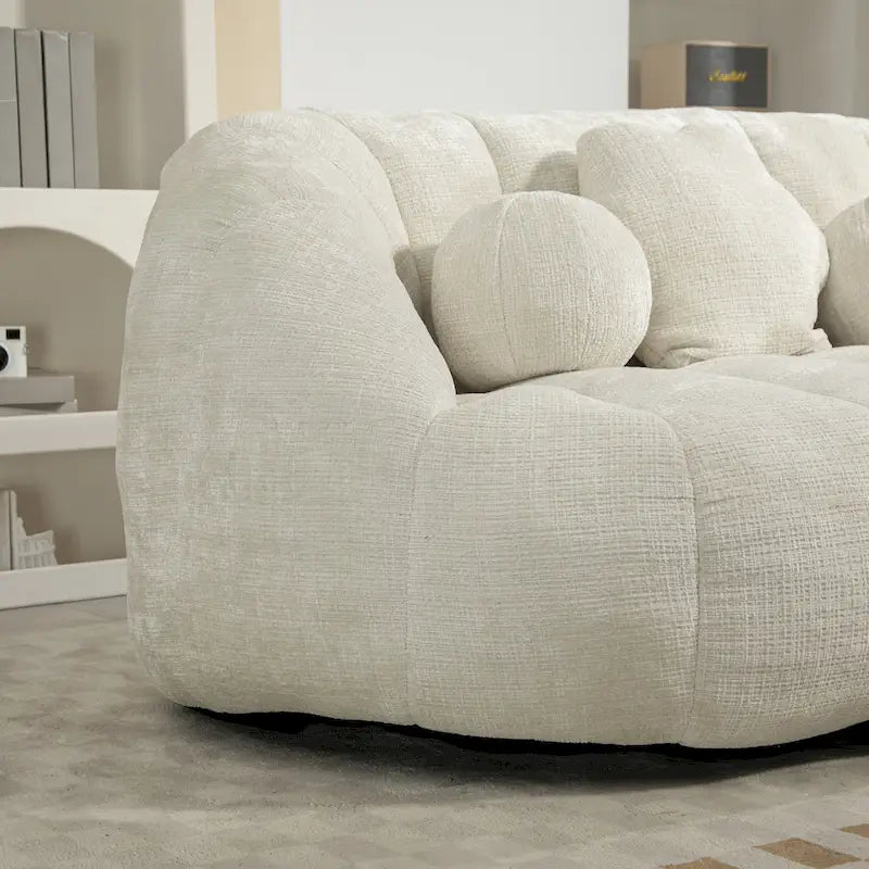 Fauteuil de salon chenille blanc 63,78 po avec rembourrage en mousse et oreillers