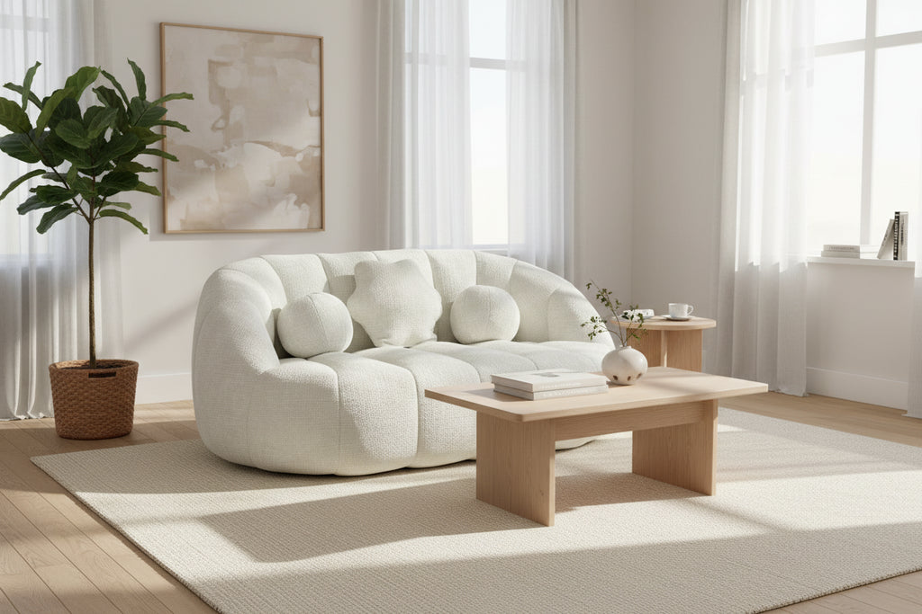 Fauteuil de salon chenille blanc 63,78 po avec rembourrage en mousse et oreillers