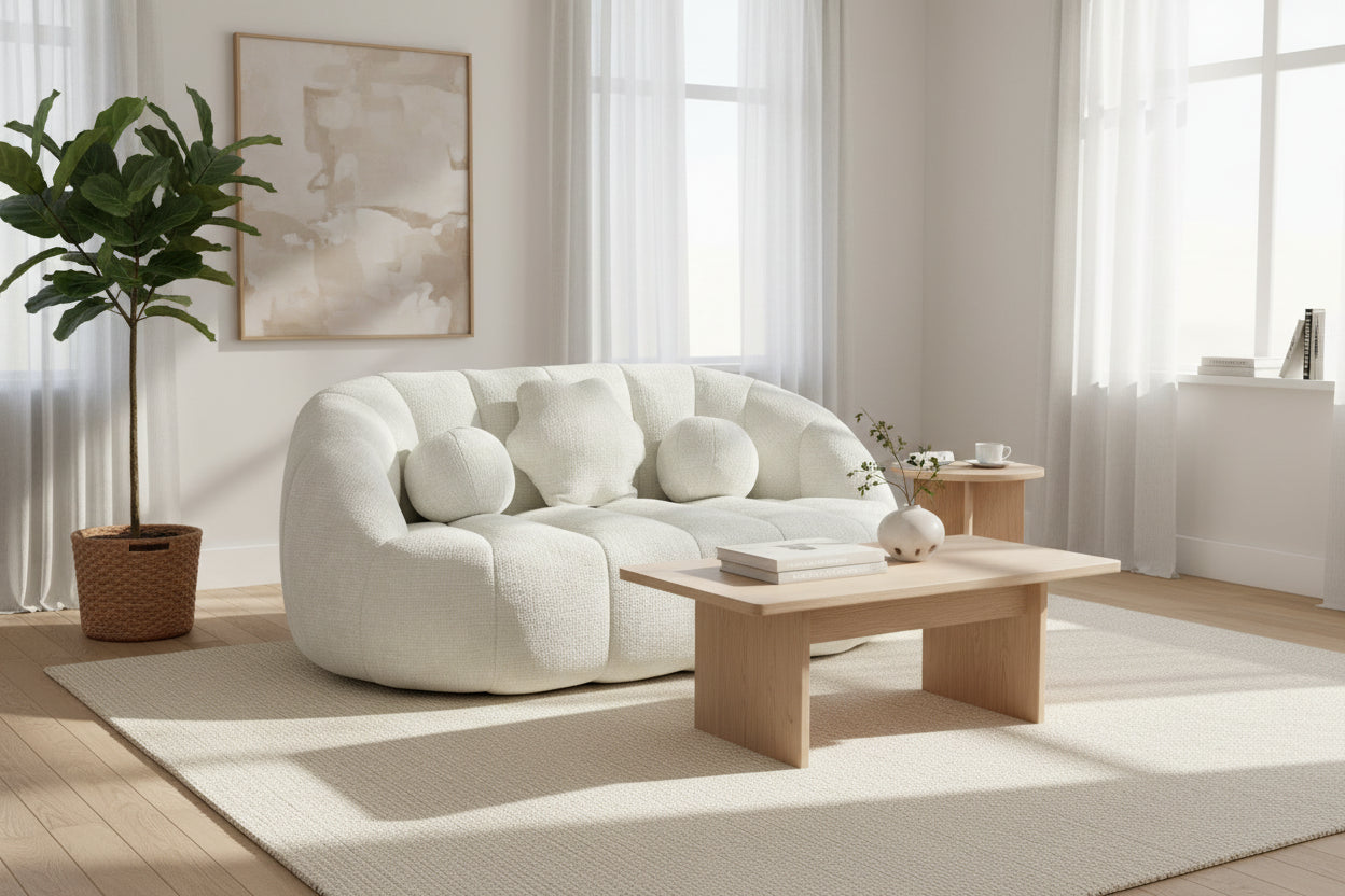 Fauteuil de salon chenille blanc 63,78 po avec rembourrage en mousse et oreillers