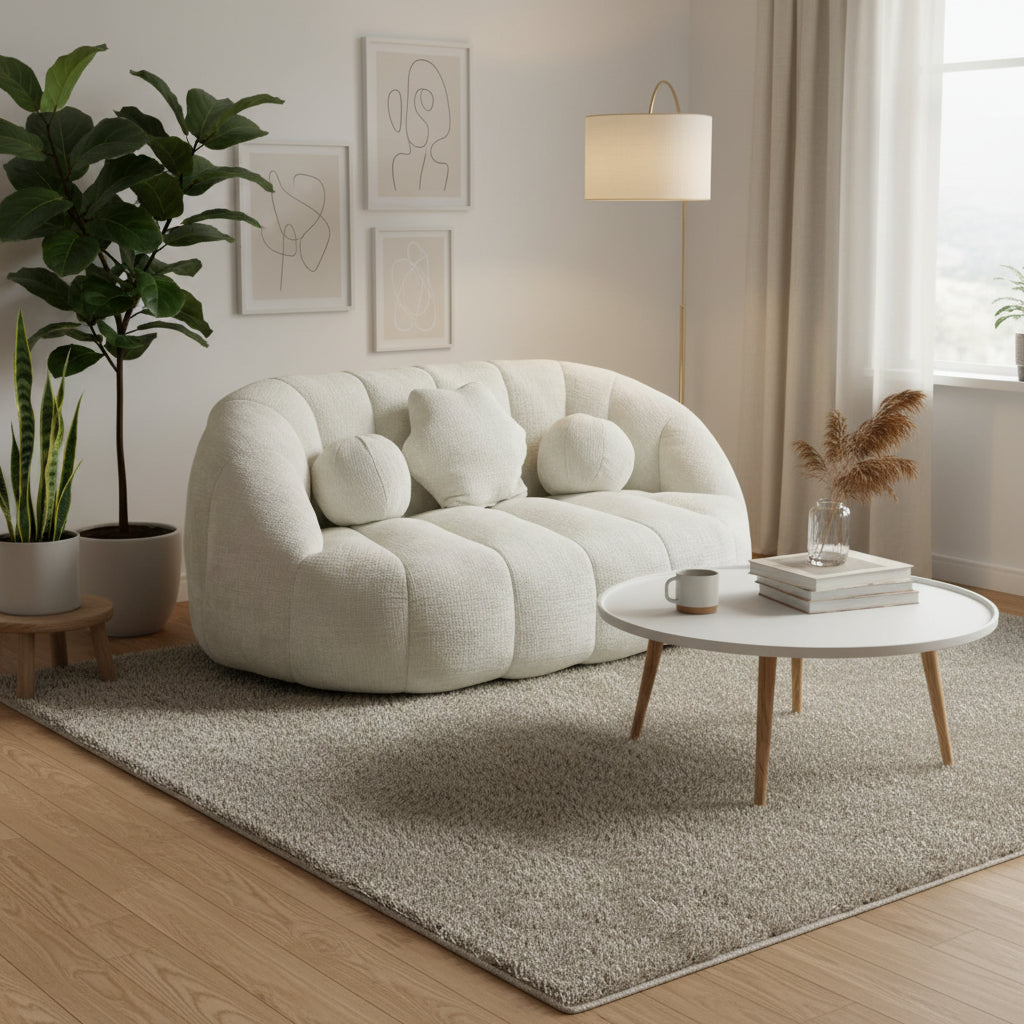 Fauteuil de salon chenille blanc 63,78 po avec rembourrage en mousse et oreillers