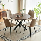 Ensemble de salle à manger moderne 5 pièces avec table ronde et 4 chaises quadrillées