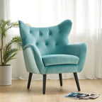 Fauteuil à oreilles de style milieu de siècle – Velours capitonné, pieds en chêne, 34 larg. x 30 prof. x 40 haut. po.