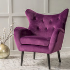 Fauteuil à oreilles de style milieu de siècle – Velours capitonné, pieds en chêne, 34 larg. x 30 prof. x 40 haut. po.