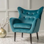 Fauteuil à oreilles de style milieu de siècle – Velours capitonné, pieds en chêne, 34 larg. x 30 prof. x 40 haut. po.