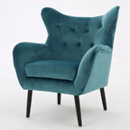 Fauteuil à oreilles de style milieu de siècle – Velours capitonné, pieds en chêne, 34 larg. x 30 prof. x 40 haut. po.
