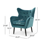 Fauteuil à oreilles de style milieu de siècle – Velours capitonné, pieds en chêne, 34 larg. x 30 prof. x 40 haut. po.
