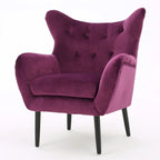 Fauteuil à oreilles de style milieu de siècle – Velours capitonné, pieds en chêne, 34 larg. x 30 prof. x 40 haut. po.