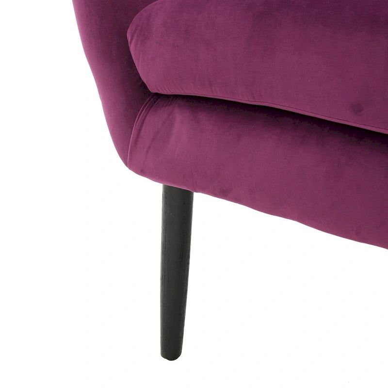 Fauteuil à oreilles de style milieu de siècle – Velours capitonné, pieds en chêne, 34 larg. x 30 prof. x 40 haut. po.