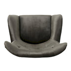 Fauteuil à oreilles de style milieu de siècle – Velours capitonné, pieds en chêne, 34 larg. x 30 prof. x 40 haut. po.