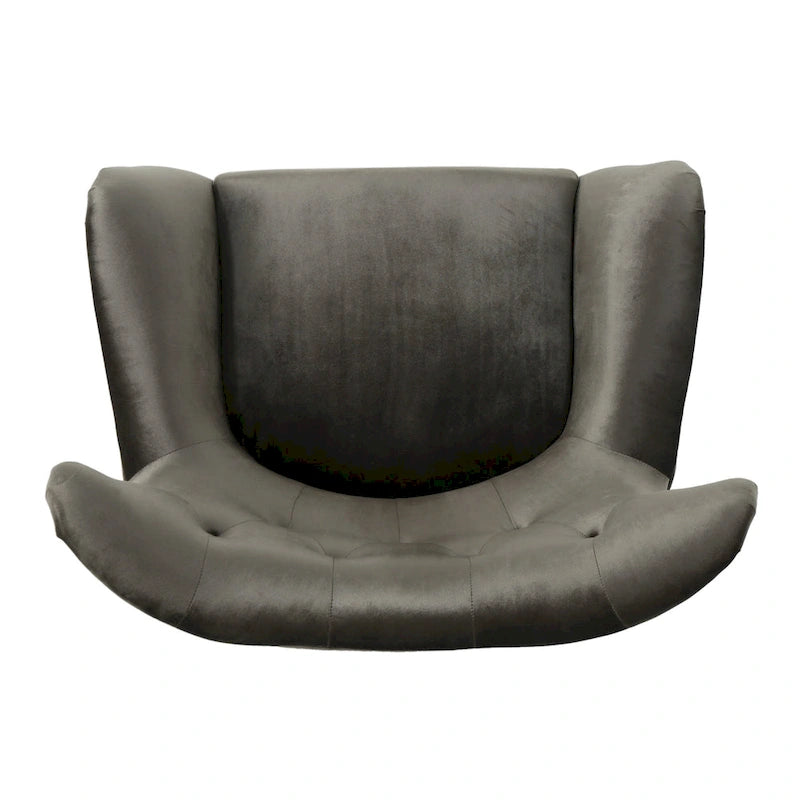 Fauteuil à oreilles de style milieu de siècle – Velours capitonné, pieds en chêne, 34 larg. x 30 prof. x 40 haut. po.