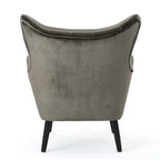 Fauteuil à oreilles de style milieu de siècle – Velours capitonné, pieds en chêne, 34 larg. x 30 prof. x 40 haut. po.