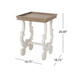 Table d'appoint de style champêtre français – Pieds sculptés, plateau à rebords, entretoise en H, 47,6 cm carré