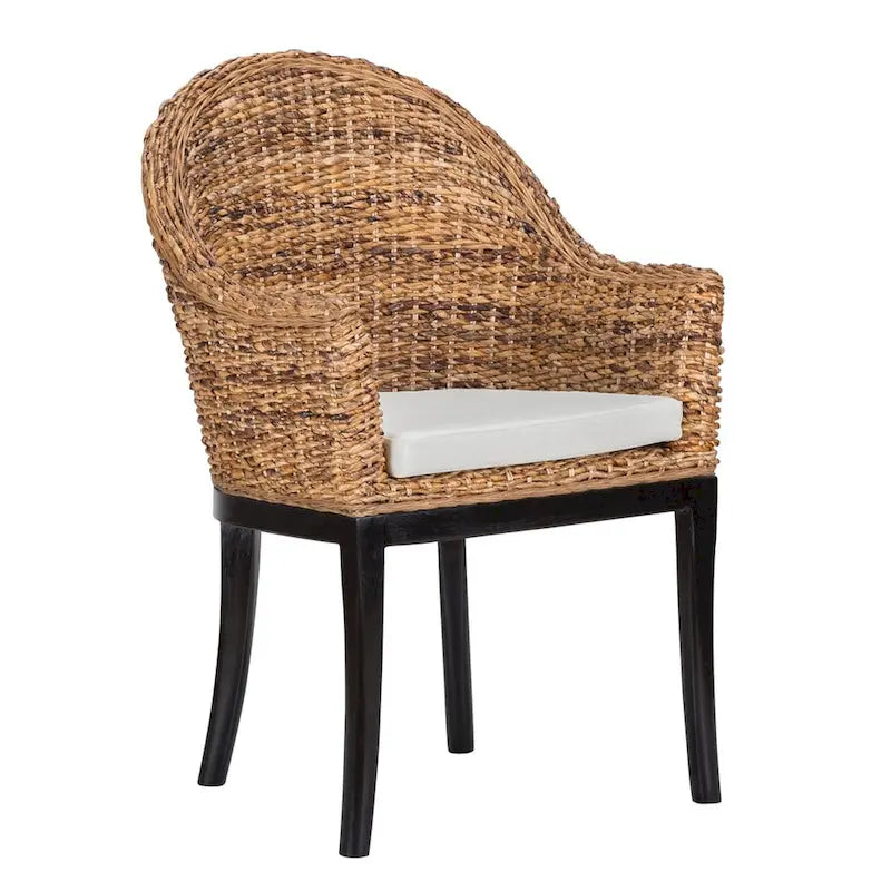 Chaise d'appoint en rotin Abaca tissé à la main – Coussin amovible, pieds en acajou, hauteur d'assise 48 cm