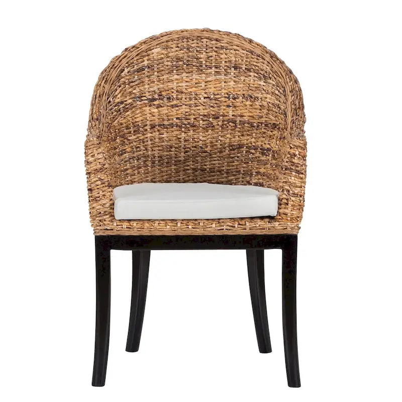 Chaise d'appoint en rotin Abaca tissé à la main – Coussin amovible, pieds en acajou, hauteur d'assise 48 cm