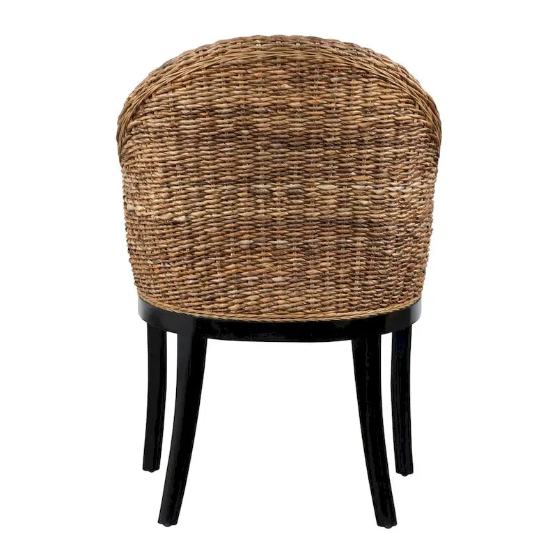 Chaise d'appoint en rotin Abaca tissé à la main – Coussin amovible, pieds en acajou, hauteur d'assise 48 cm