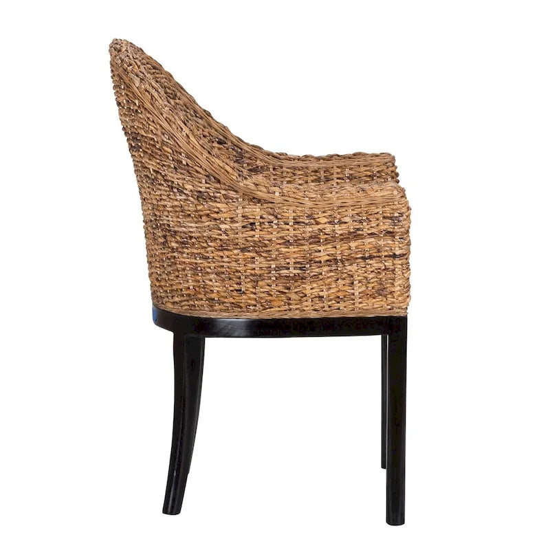 Chaise d'appoint en rotin Abaca tissé à la main – Coussin amovible, pieds en acajou, hauteur d'assise 48 cm