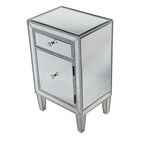 Table de chevet à 1 tiroir avec miroir – Panneaux de miroir biseautés, poignées en cristal, garniture argentée, 45,7 cm de large