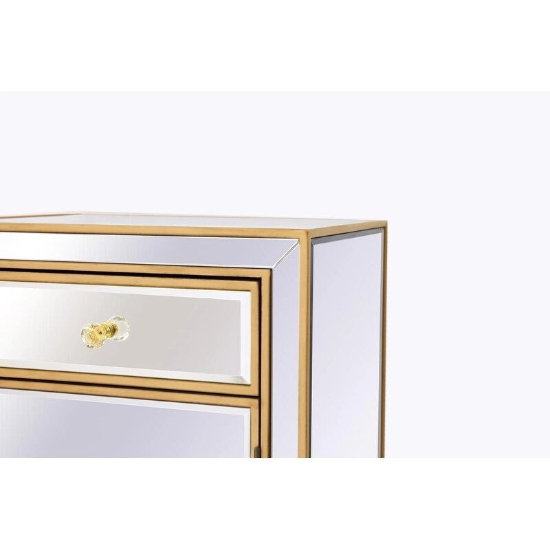 Table de chevet à 1 tiroir avec miroir – Panneaux de miroir biseautés, poignées en cristal, garniture argentée, 45,7 cm de large