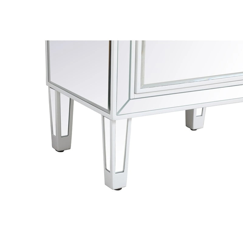 Table de chevet à 1 tiroir avec miroir – Panneaux de miroir biseautés, poignées en cristal, garniture argentée, 45,7 cm de large
