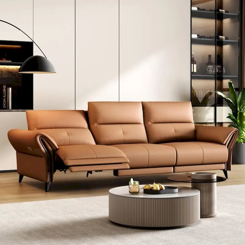 112.5 Vegan Leather Power Reclining Sofa with USB Charging Port