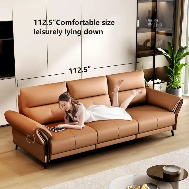 Canapé inclinable électrique en similicuir vegan de 112,5 po avec port de chargement USB