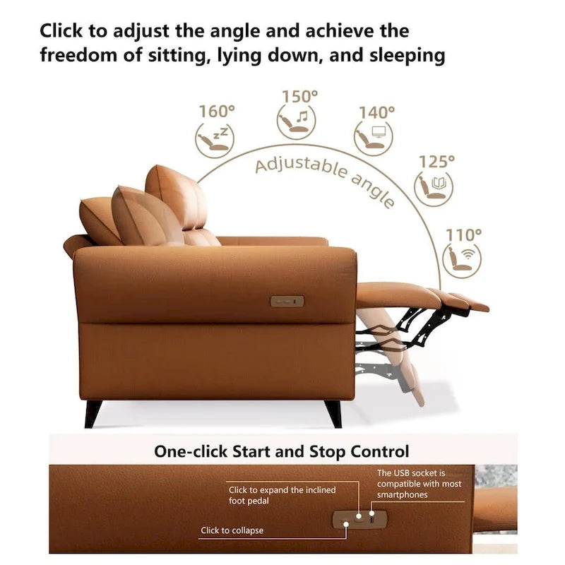 Canapé inclinable électrique en similicuir vegan de 112,5 po avec port de chargement USB