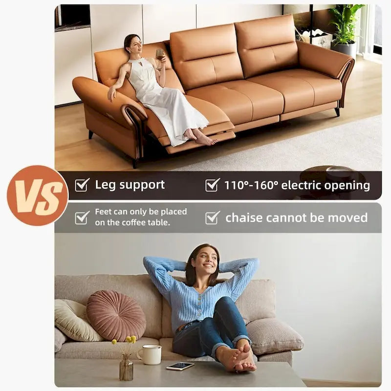 Canapé inclinable électrique en similicuir vegan de 112,5 po avec port de chargement USB