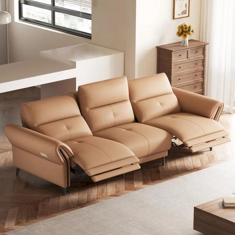 Canapé inclinable électrique en similicuir vegan de 112,5 po avec port de chargement USB