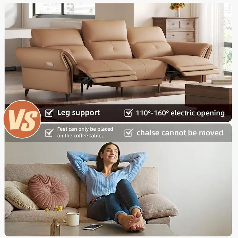 Canapé inclinable électrique en similicuir vegan de 112,5 po avec port de chargement USB