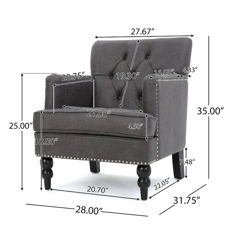 Fauteuil Club en microfibre – Dossier capitonné, cadre en bouleau, 28 larg. x 29,5 prof. x 33,5 haut. (po), brun grisâtre ou gris ardoise