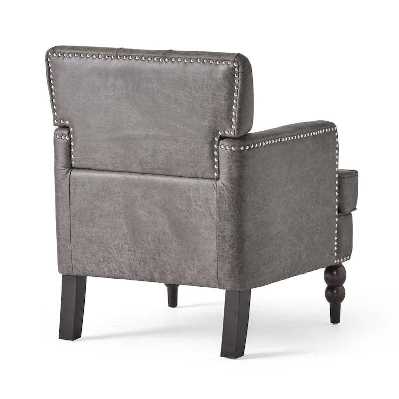 Fauteuil Club en microfibre – Dossier capitonné, cadre en bouleau, 28 larg. x 29,5 prof. x 33,5 haut. (po), brun grisâtre ou gris ardoise