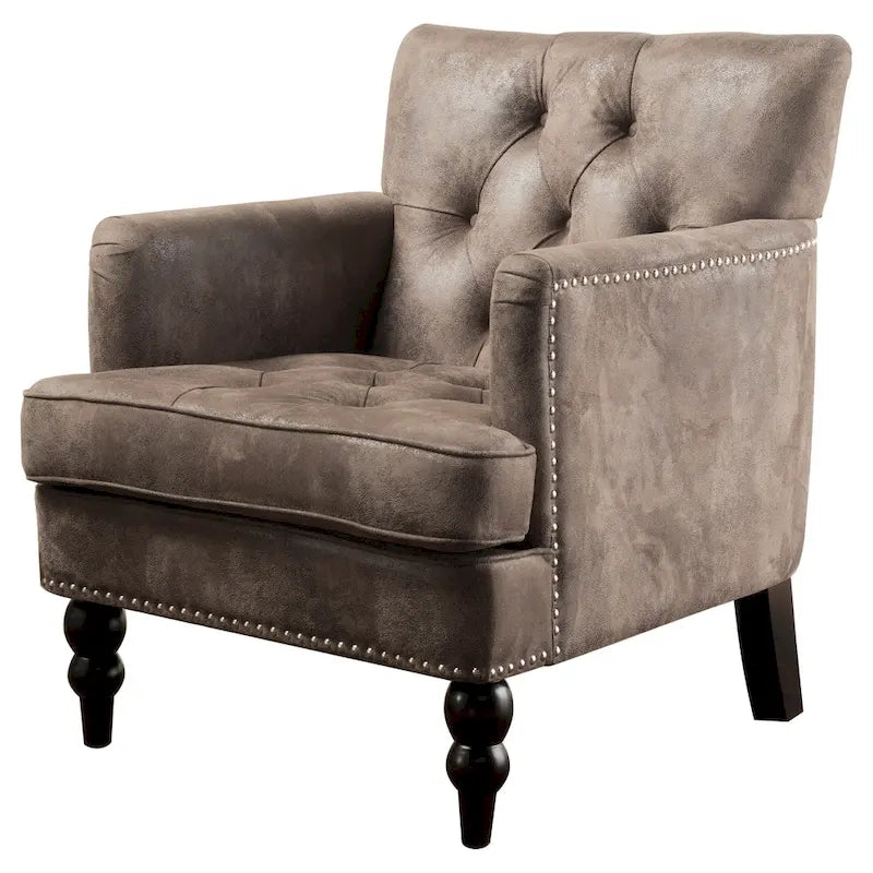 Fauteuil Club en microfibre – Dossier capitonné, cadre en bouleau, 28 larg. x 29,5 prof. x 33,5 haut. (po), brun grisâtre ou gris ardoise