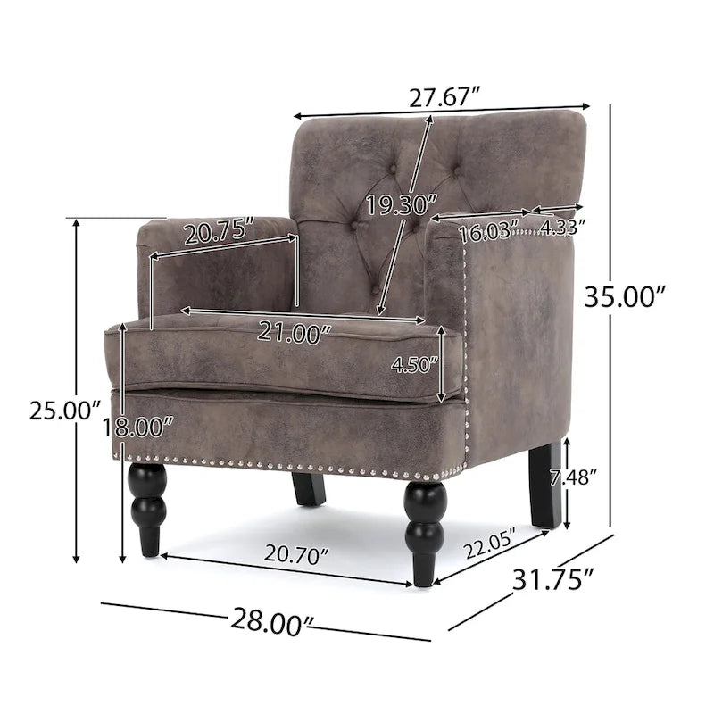 Fauteuil Club en microfibre – Dossier capitonné, cadre en bouleau, 28 larg. x 29,5 prof. x 33,5 haut. (po), brun grisâtre ou gris ardoise