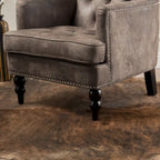 Fauteuil Club en microfibre – Dossier capitonné, cadre en bouleau, 28 larg. x 29,5 prof. x 33,5 haut. (po), brun grisâtre ou gris ardoise