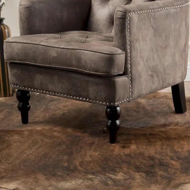 Fauteuil Club en microfibre – Dossier capitonné, cadre en bouleau, 28 larg. x 29,5 prof. x 33,5 haut. (po), brun grisâtre ou gris ardoise