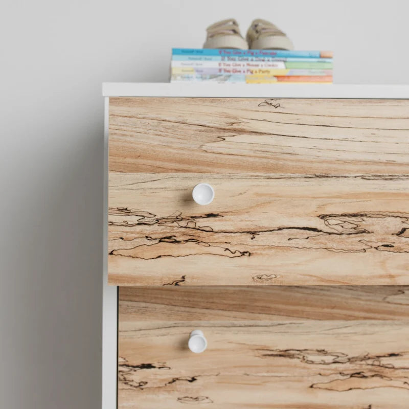 Commode bicolore – Blanc mat et grain de bois Sugarberry, options 3/4/5 tiroirs