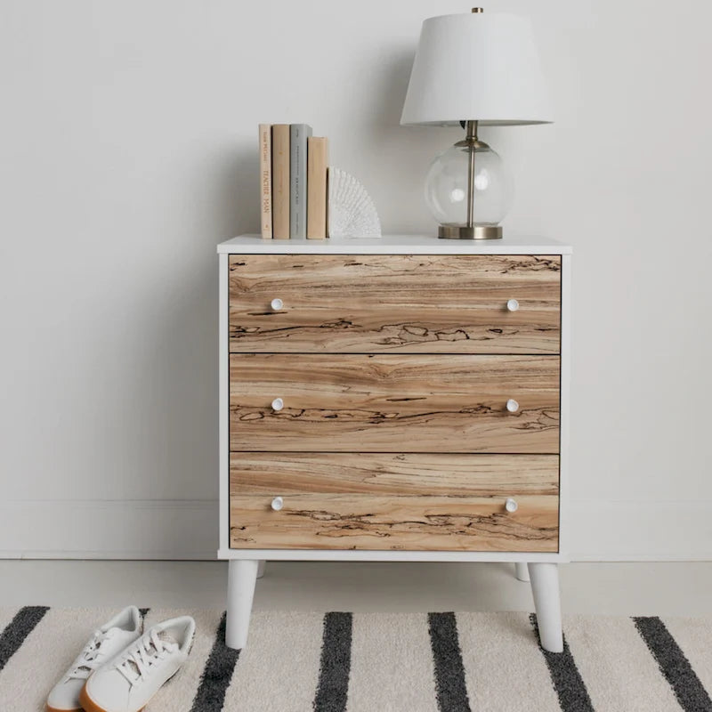 Commode bicolore – Blanc mat et grain de bois Sugarberry, options 3/4/5 tiroirs